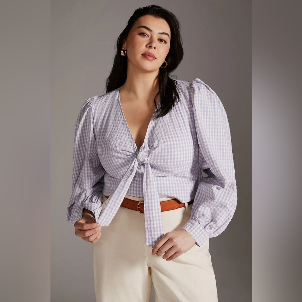 Anthropologie Maeve Crop Gingham Blouse Purple size 22W
